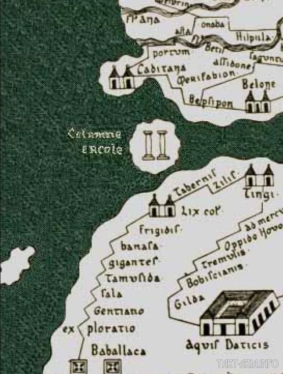 Геркулесовы столбы на фрагменте средневековой карты